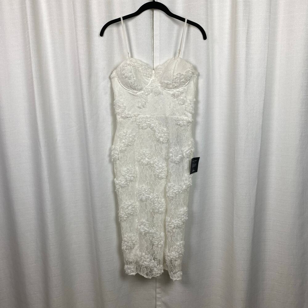 Lulus White Romantic Lace Textured Bodycon Midi Dress Sz.S NWT - Picture 5 of 16